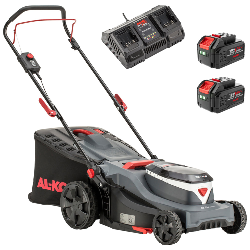 AL-KO Comfort 18V/36V 43.6 Li 3-in-1 Cordless Push Lawn Mower (with 2 x 5Ah Batteries & Dual 4A Charger)