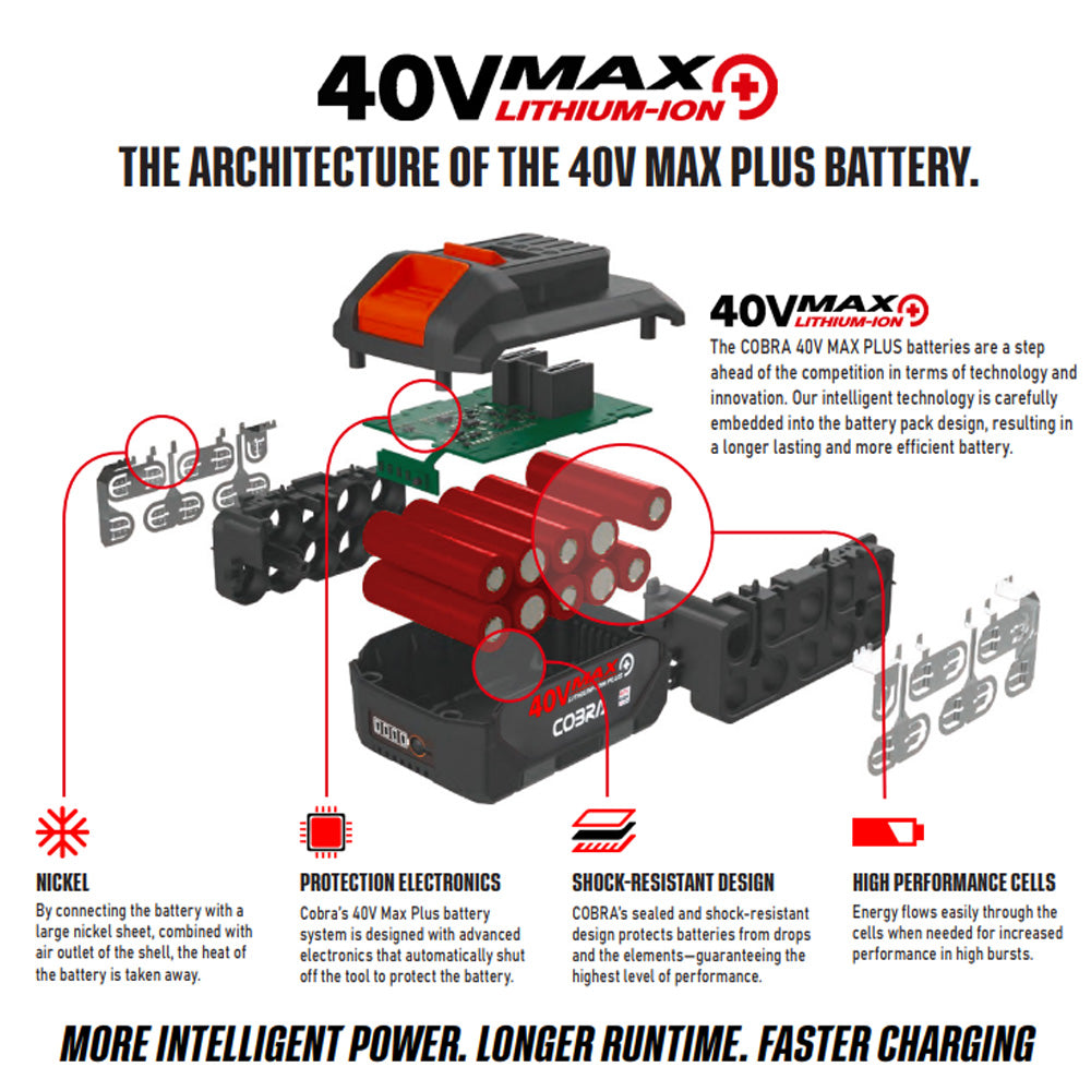 Cobra MT40VX 40V MAX+ Lithium-Ion Cordless Multi Tool Power Unit + Pole Saw & Hedge Trimmer Heads (with 4Ah Battery & Standard Charger)