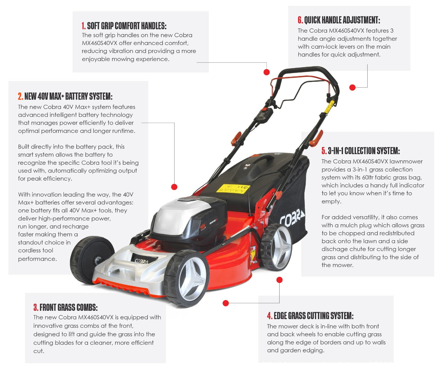 Cobra MX460S40VX 40V MAX+ Lithium-ion 3-in-1 Self-Propelled Cordless Lawn Mower (with 1 x 4Ah Battery & Standard Charger)