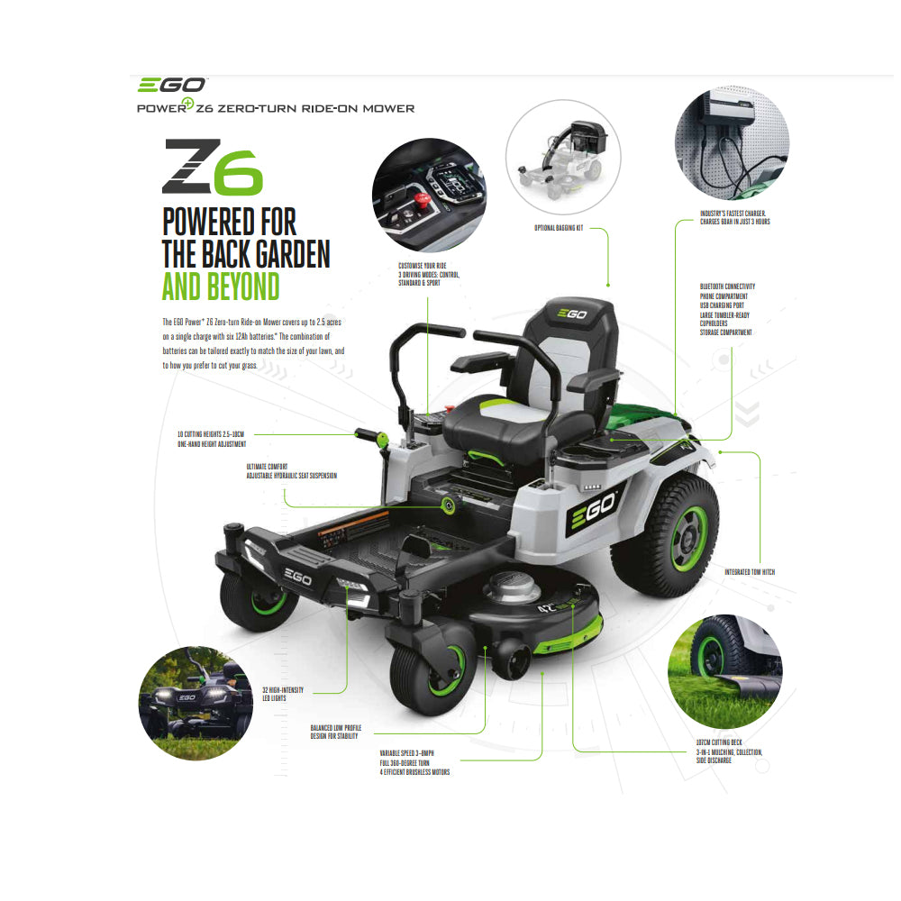 EGO Power+ Z6 ZT4201E-L 107cm 56V Battery-Powered Zero-Turn Ride-On Mower