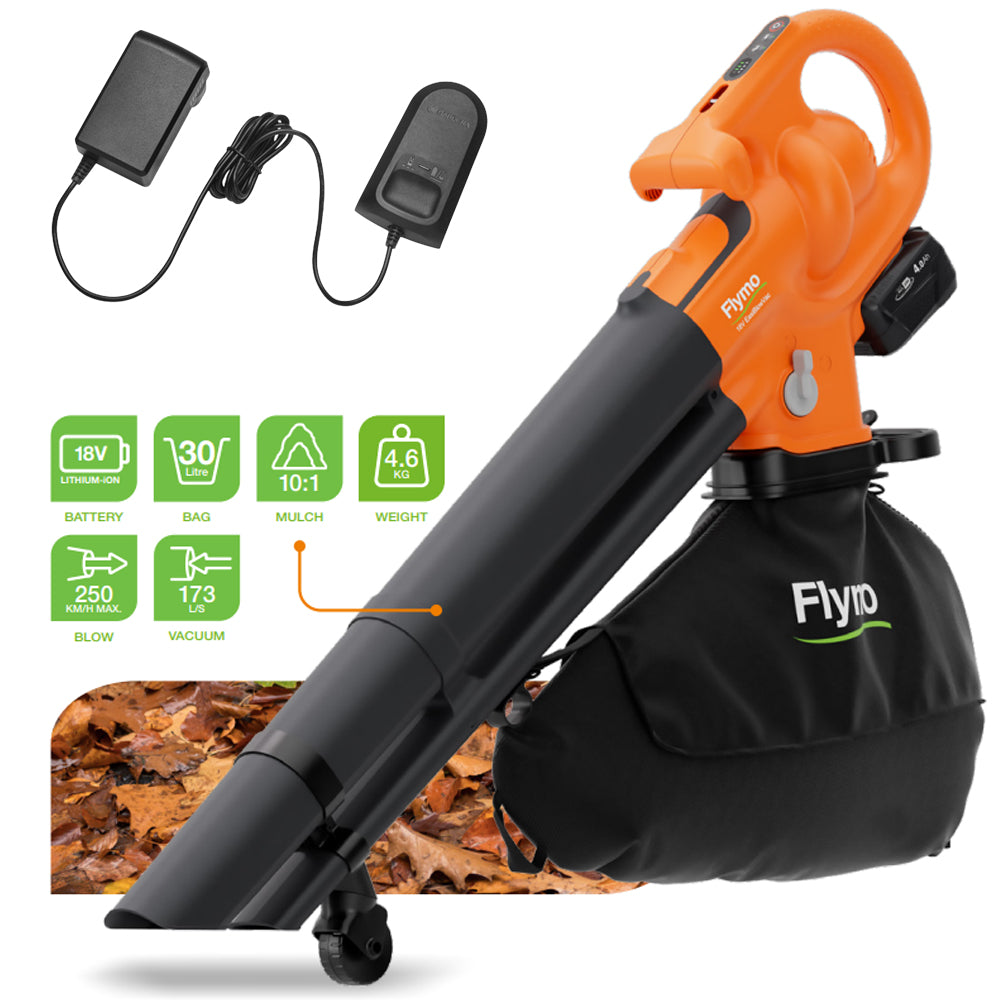 Flymo EasiBlowVac 3-in-1 18V Cordless Blower Vacuum (with 4.0Ah Battery & Charger)