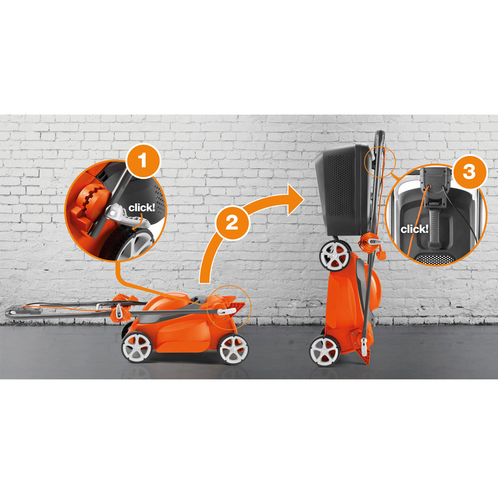 Flymo EasiStore 380R Electric Rotary Lawn Mower with Rear Roller