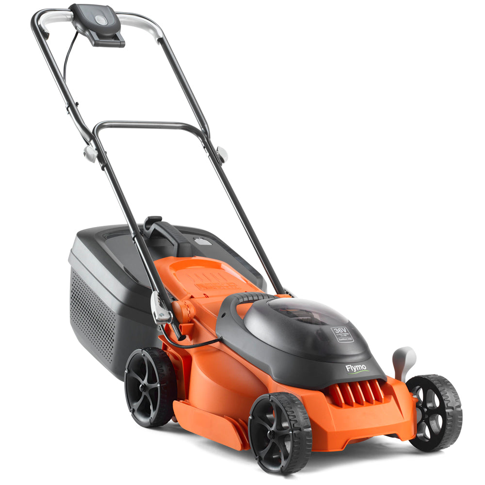 Flymo EasiStore 340R 36V Push Cordless Lawn Mower with Rear Roller (with 2 x 2.0Ah 18V Batteries & Chargers)