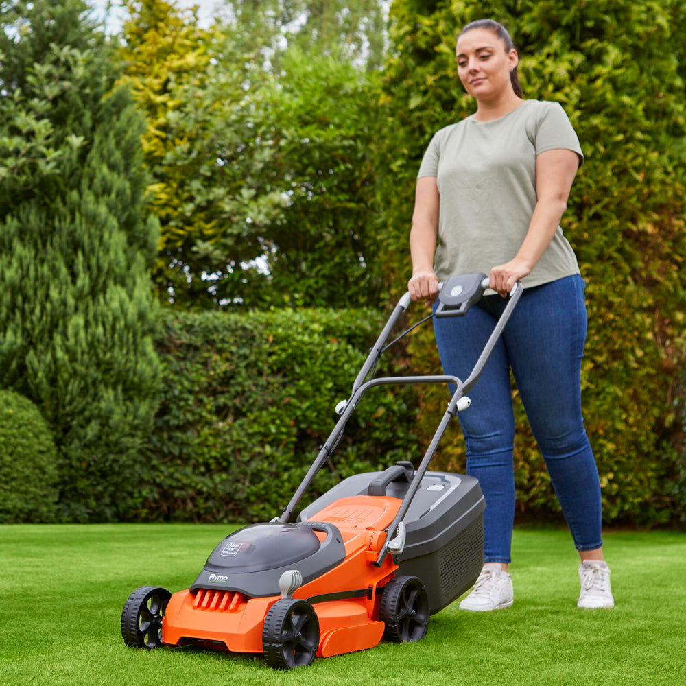 Flymo EasiStore 380R 36V Push Cordless Lawn Mower with Rear Roller (with 2 x 2.0Ah 18V Batteries & Chargers)