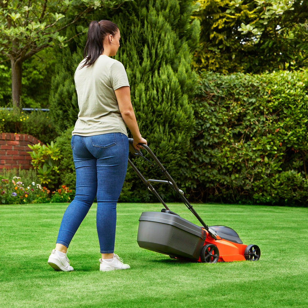 Flymo EasiStore 380R 36V Push Cordless Lawn Mower with Rear Roller (with 2 x 2.0Ah 18V Batteries & Chargers)