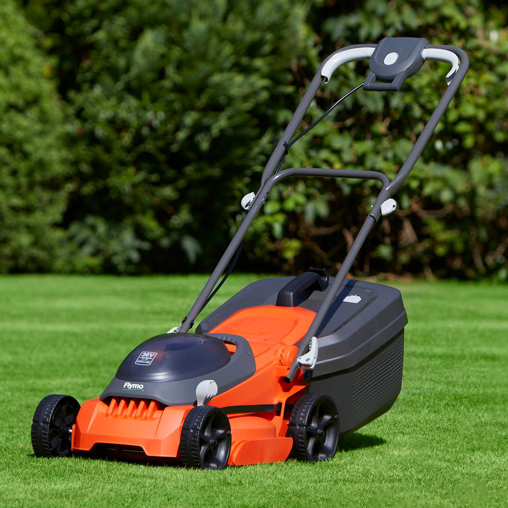 Flymo EasiStore 380R 36V Push Cordless Lawn Mower with Rear Roller (with 2 x 2.0Ah 18V Batteries & Chargers)