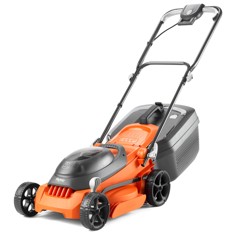 Flymo EasiStore 340R 36V Push Cordless Lawn Mower with Rear Roller (with 2 x 2.0Ah 18V Batteries & Chargers)
