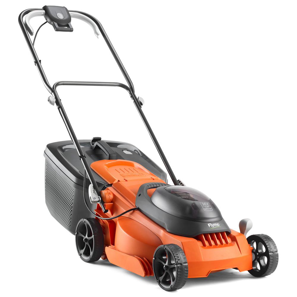 Flymo EasiStore 380R 36V Push Cordless Lawn Mower with Rear Roller (with 2 x 2.0Ah 18V Batteries & Chargers)