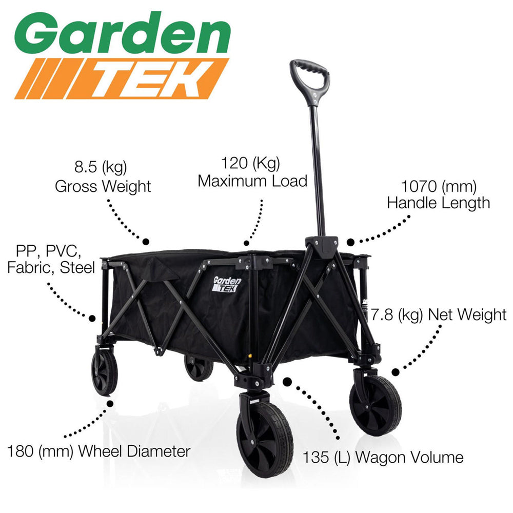 GardenTek GTW220 120kg / 135L Folding Garden Trolley
