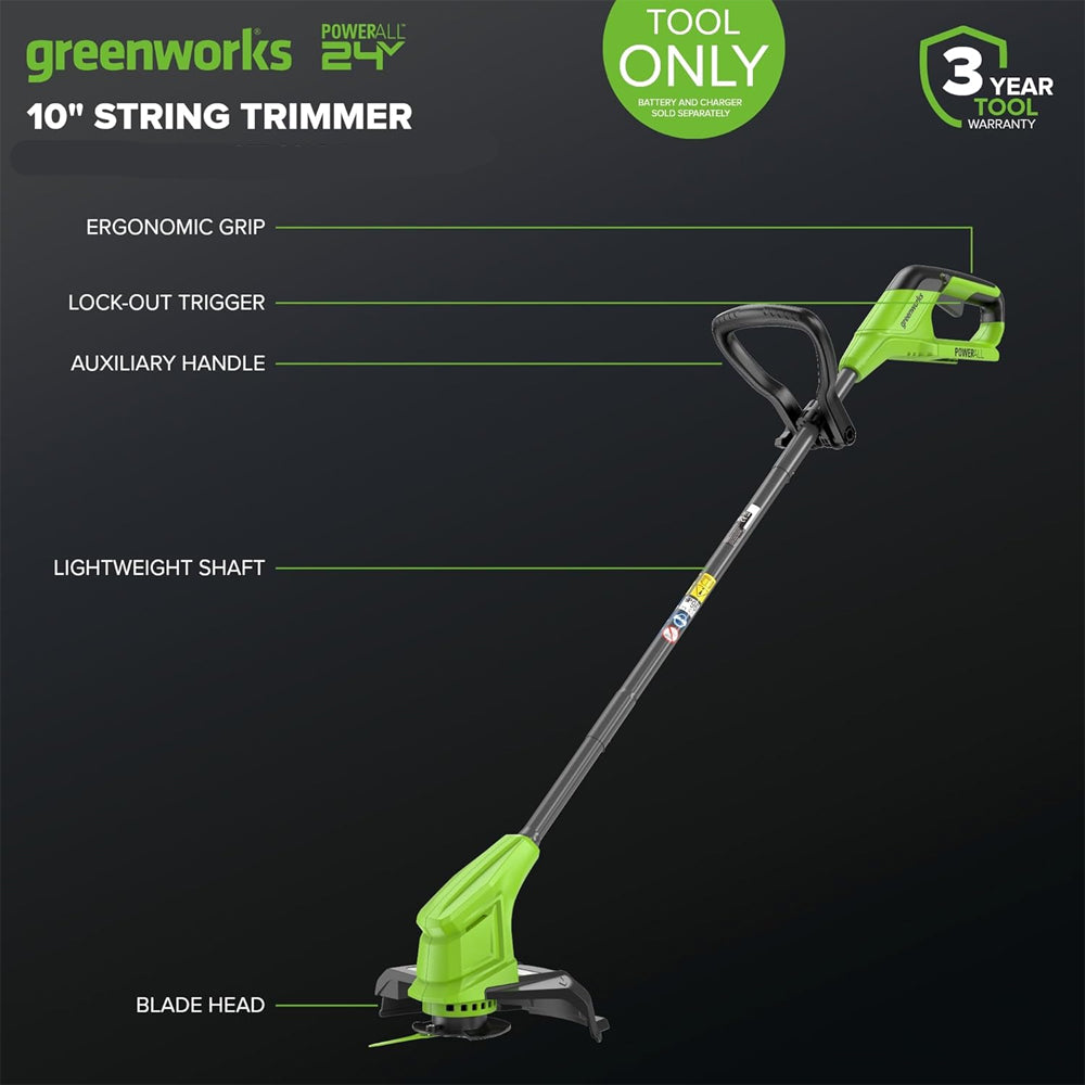 GreenWorks ST24B216-01 25cm 24V Cordless Grass Trimmer (with 2Ah Battery & Charger)