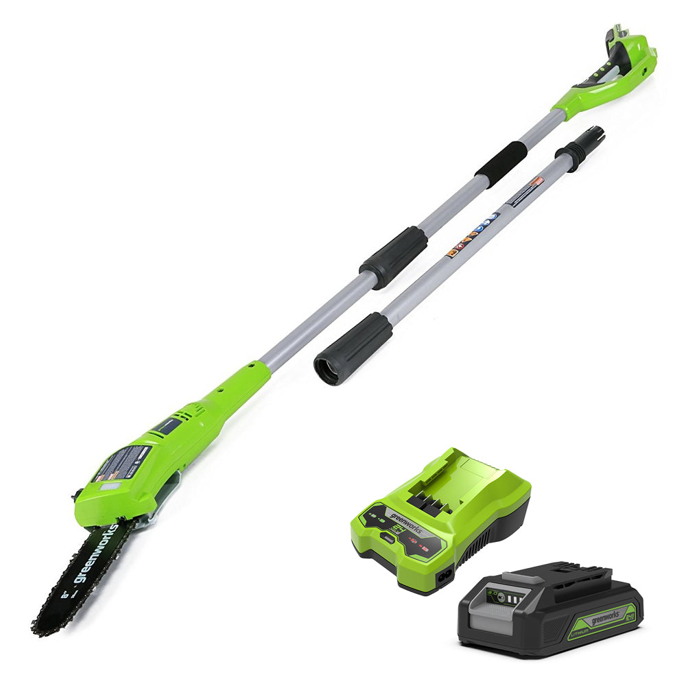 GreenWorks G24PS20K2 24V Cordless Pole Saw (with 2Ah Battery and Charger)