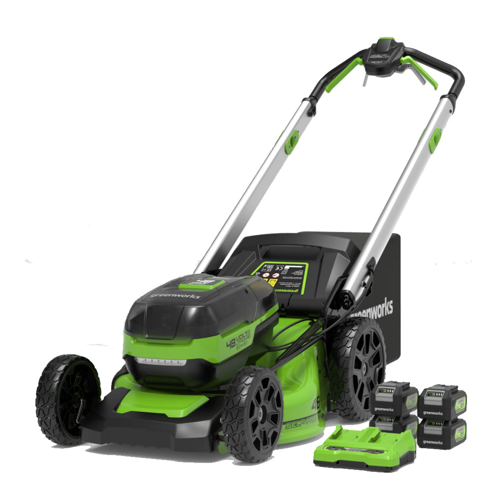 GreenWorks GD24X2LM46SP4K44X 4-in-1 46cm 48V Self-Propelled Cordless Lawn Mower with 4 Battery Slots (with 4 x 4Ah Batteries & Twin 4A Charger)