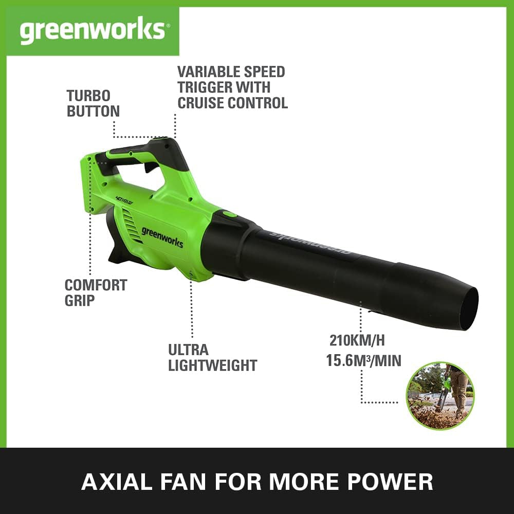 GreenWorks GD40ABIIK2X G-MAX 40V Cordless Axial Blower (with 2 x 2Ah Battery and 2A Standard Charger)