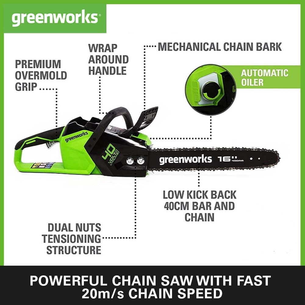 GreenWorks GD40CS18K4 40cm G-MAX 40V Cordless Chainsaw (with 4Ah Battery & 2A Charger)