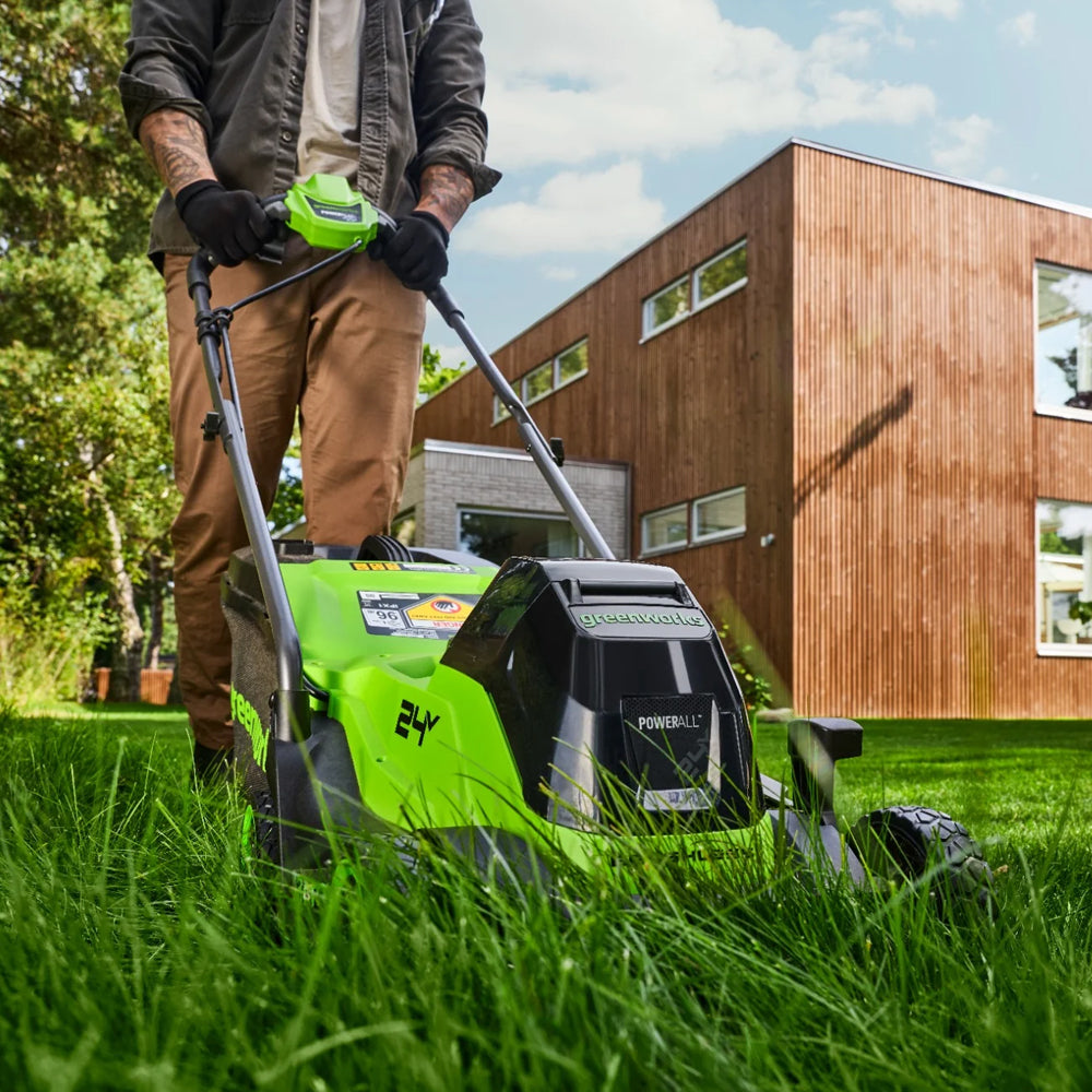 GreenWorks MTCK24B410-01 33cm Push Lawn Mower + 25cm Grass Trimmer 24V Cordless Combo Set (with 4Ah Battery & 2A Charger)