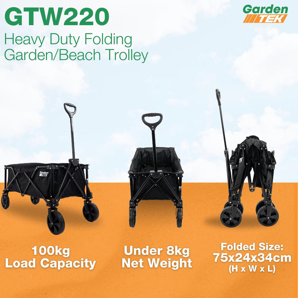 GardenTek GTW220 120kg / 135L Folding Garden Trolley