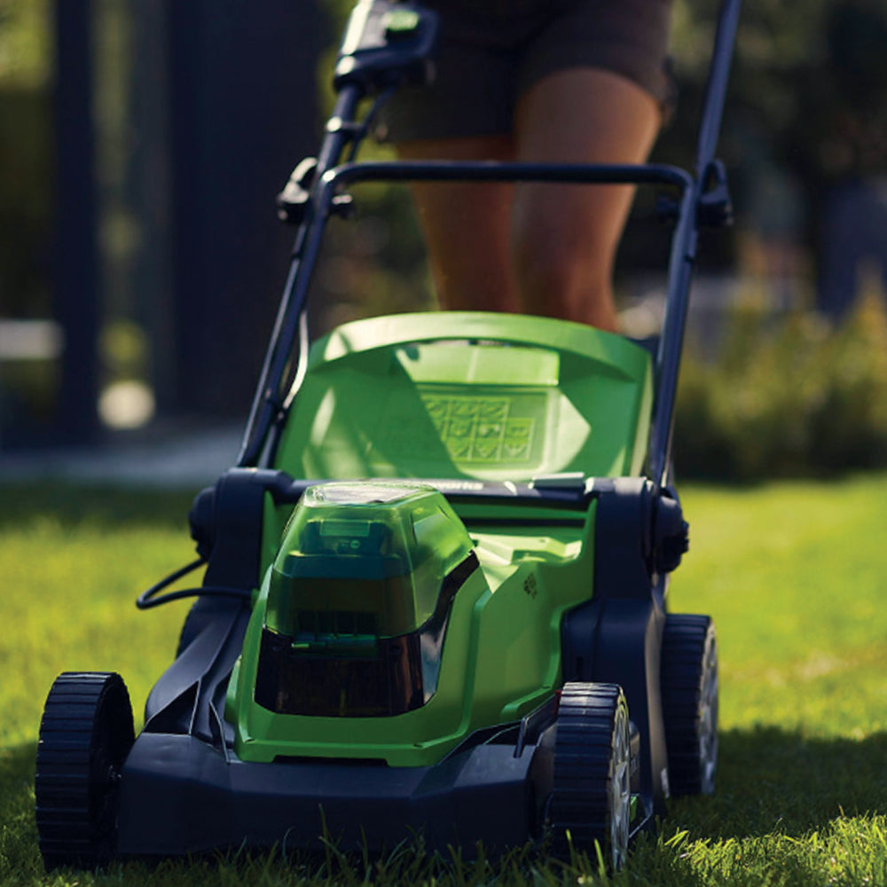 GreenWorks G24X2LM36K2X 3-in-1 36cm 48V Push Cordless Lawn Mower (with 2 x 2Ah 24V Batteries & Twin Charger)