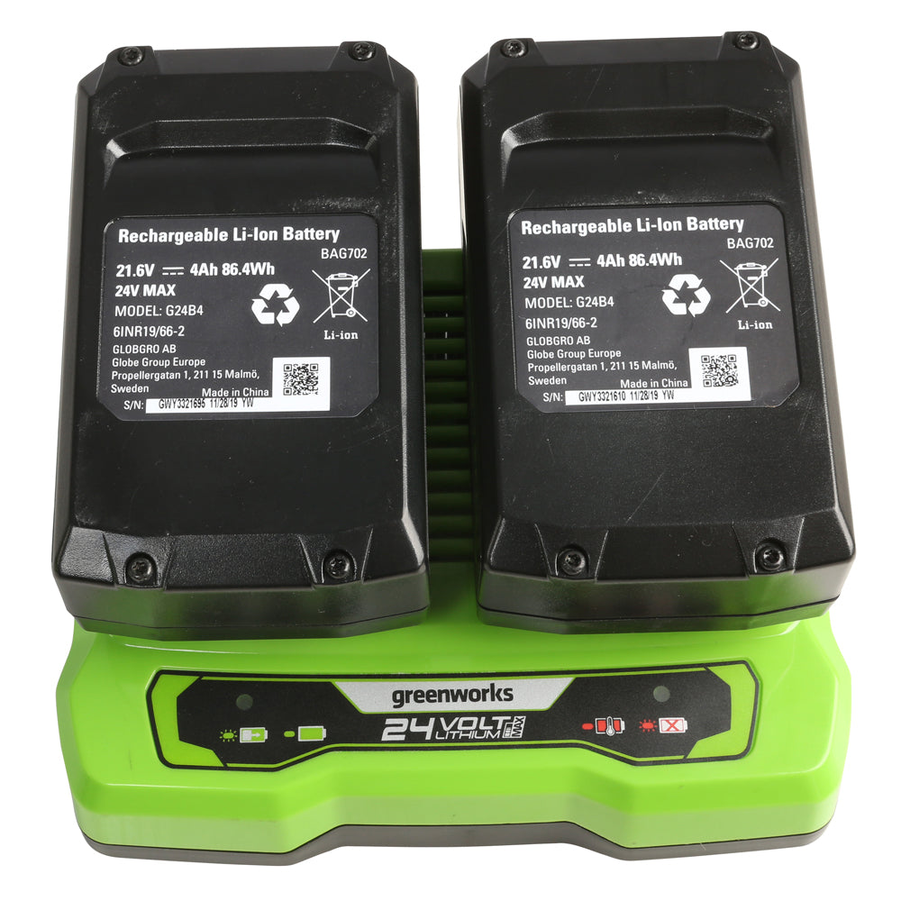 GreenWorks MO48L424-01 4-in-1 46cm Self-Propelled 48V (24V+24V) Cordless Lawn Mower (with 2 x 4Ah 24V Batteries & 4A Twin Charger)