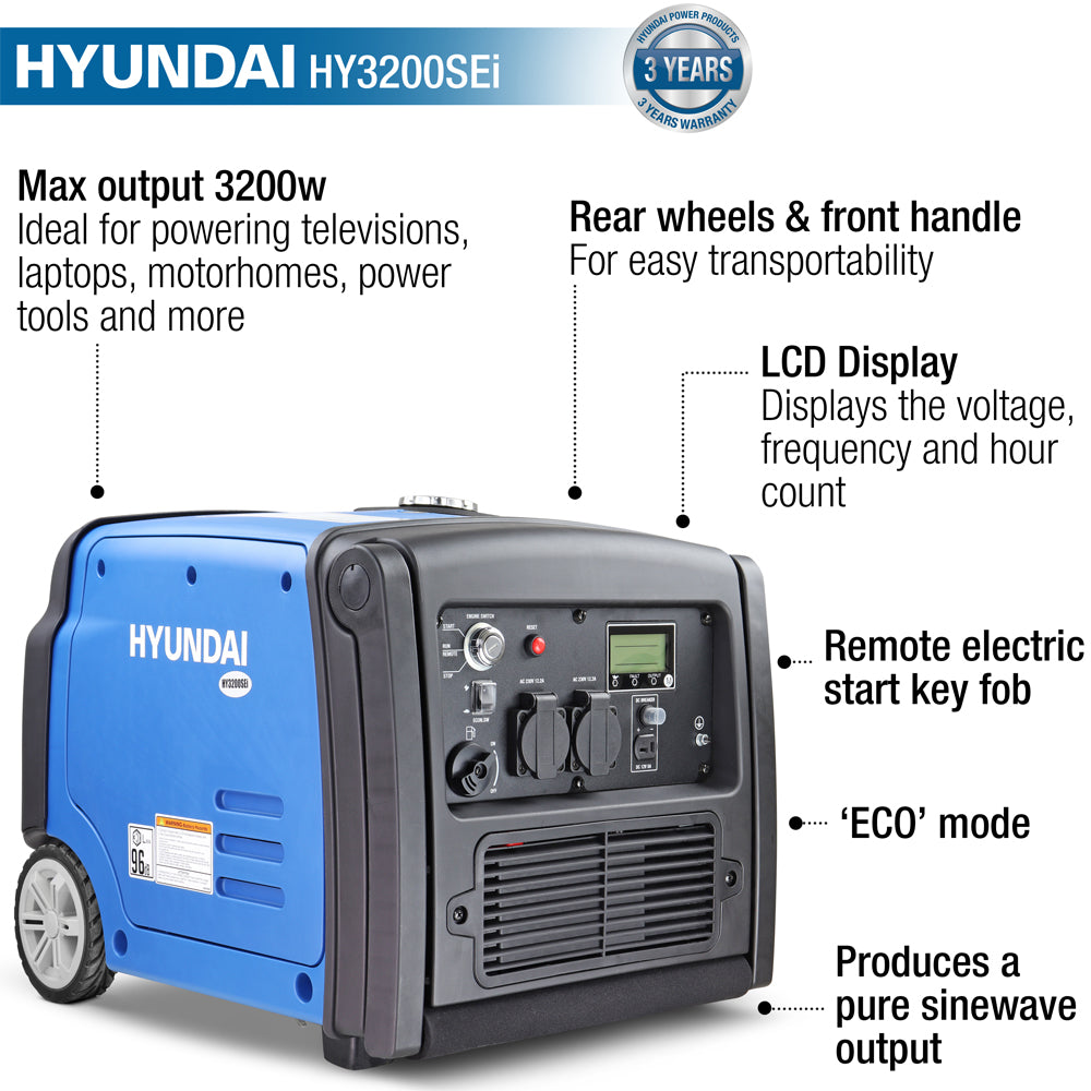 Hyundai HY3200SEi 3200W Portable Petrol Inverter Generator