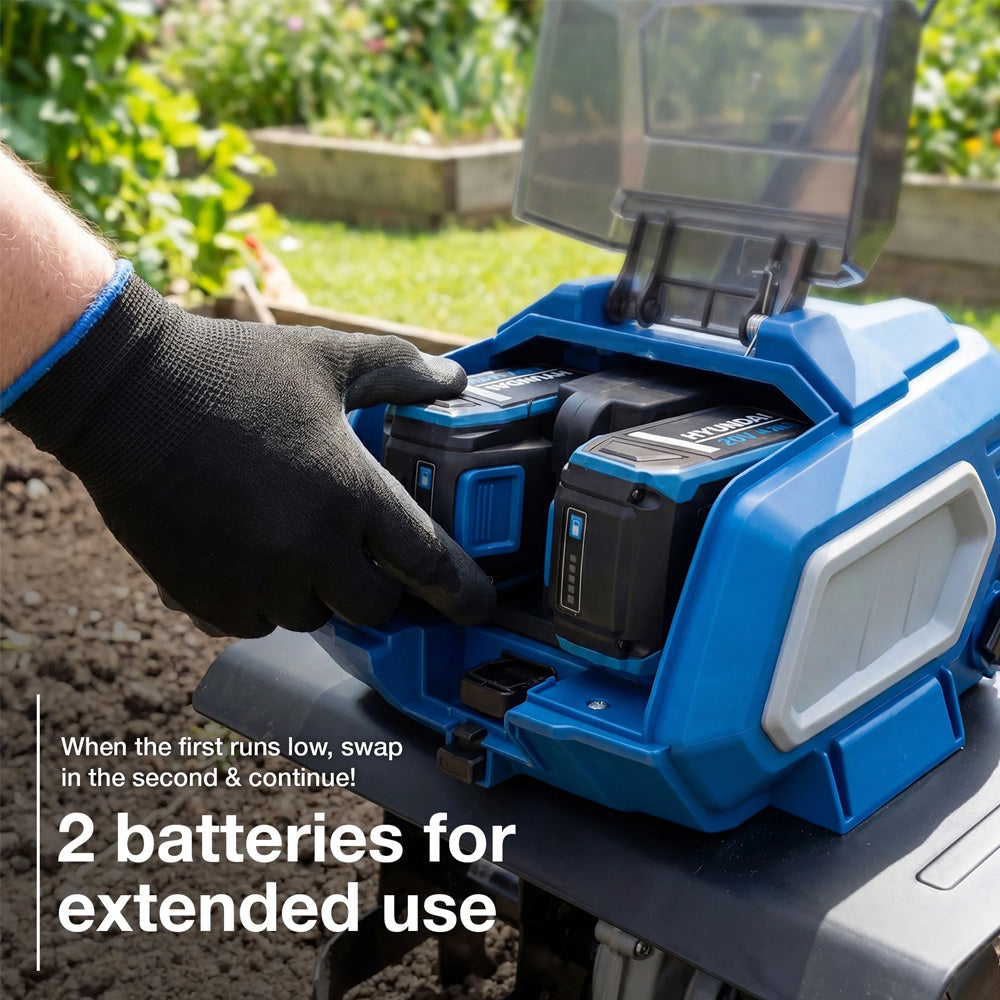 Hyundai HY40CT36 40V (2x20V) Cordless Tiller (with 2 x 4Ah Batteries & Dual Charger)