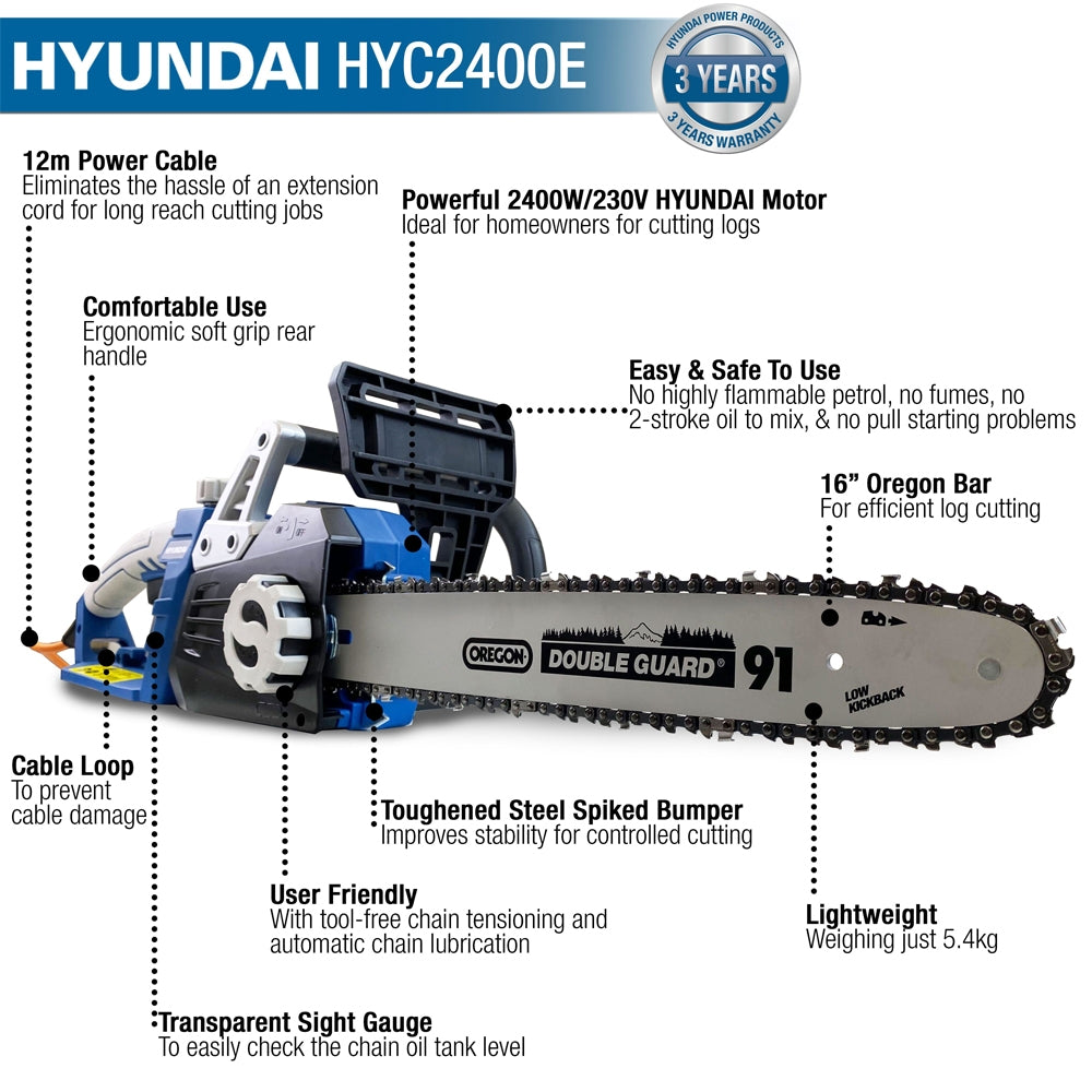 Hyundai HYC2400E 40cm 2400W Electric Chainsaw