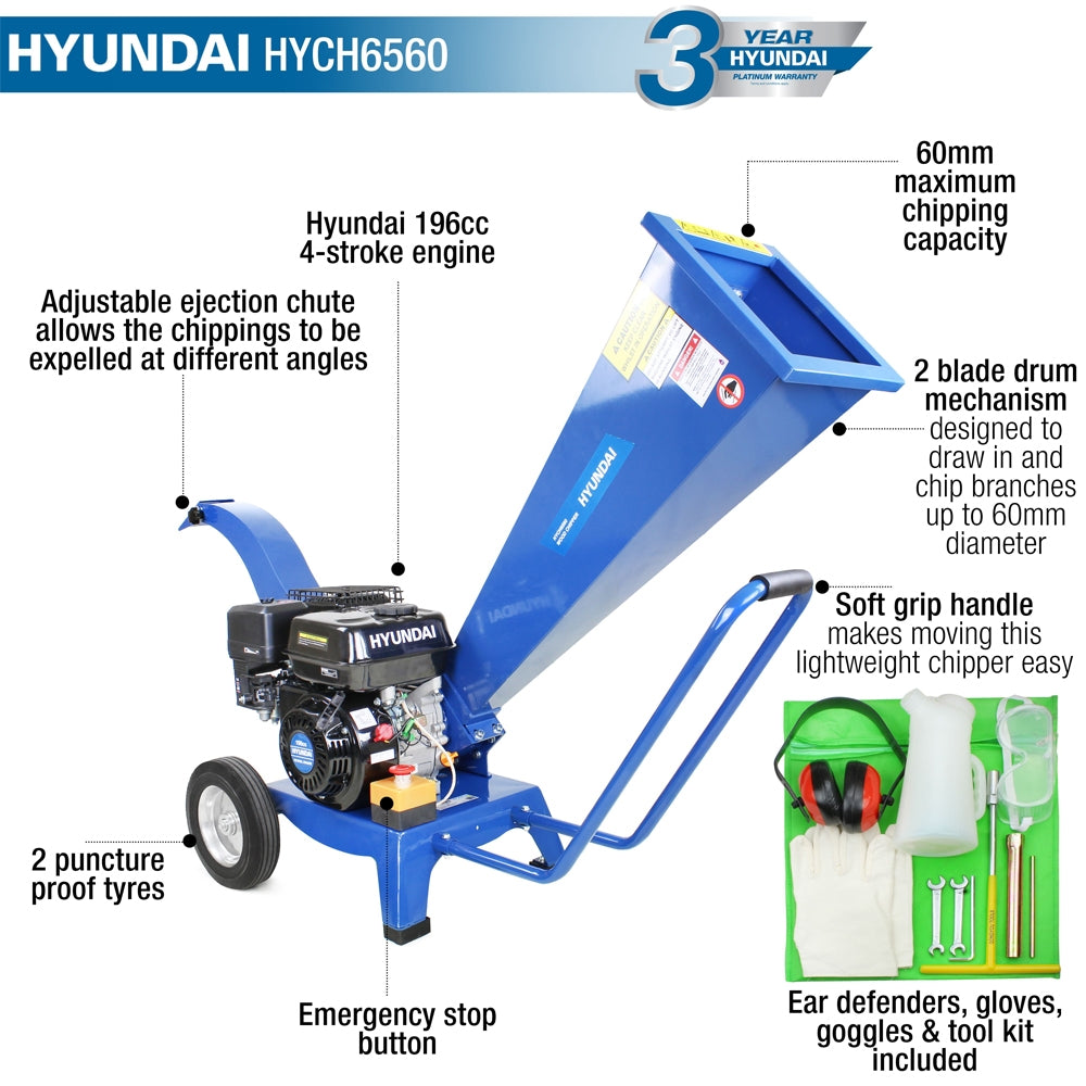 Hyundai HYCH6560 6cm Petrol Wood Chipper
