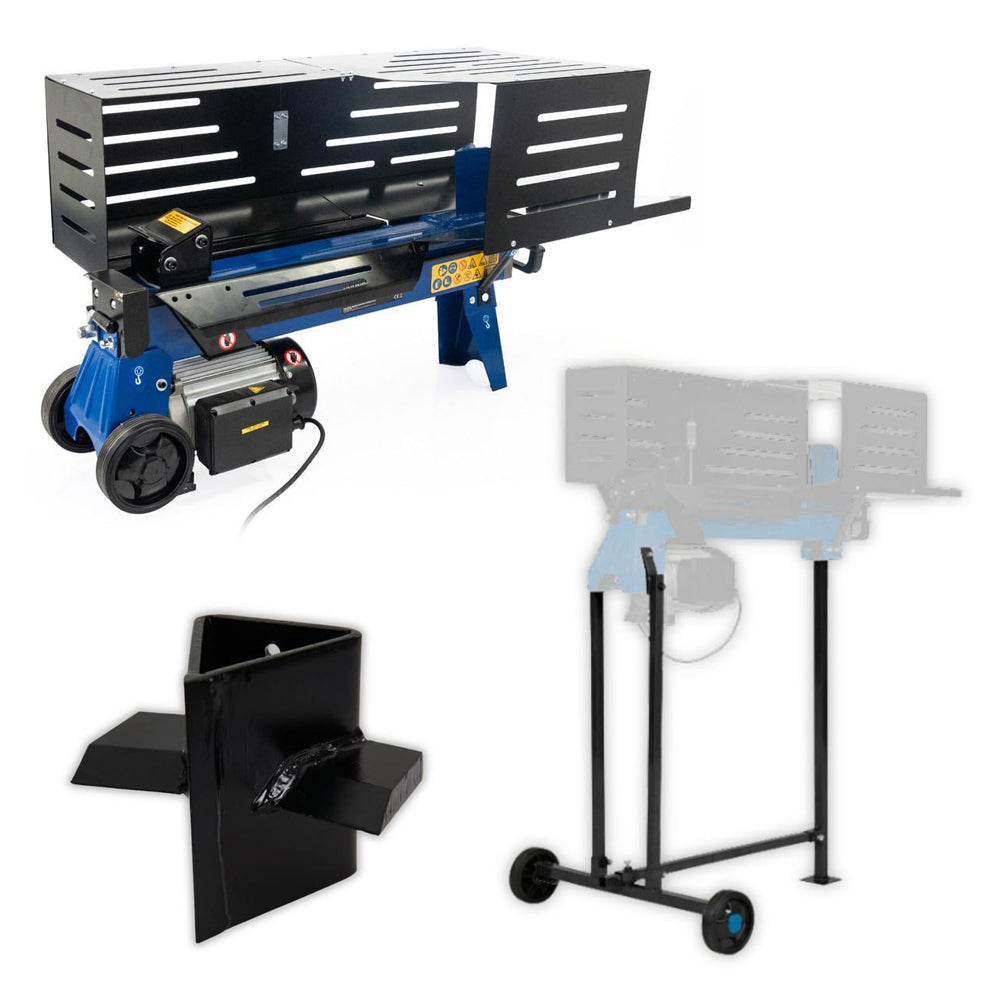 Hyundai HYLS7000HE 7 Ton Horizontal Electric Log Splitter + 1361149 Stand + 1361150 4-Way Cross Wedge Kit