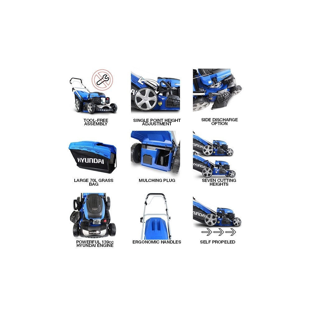 Hyundai HYM460SP 46cm 139cc 4-in-1 Self-Propelled Petrol Lawn Mower
