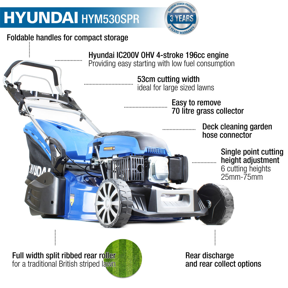 Hyundai HYM530SPR Self-Propelled Rear Roller Petrol Lawn Mower