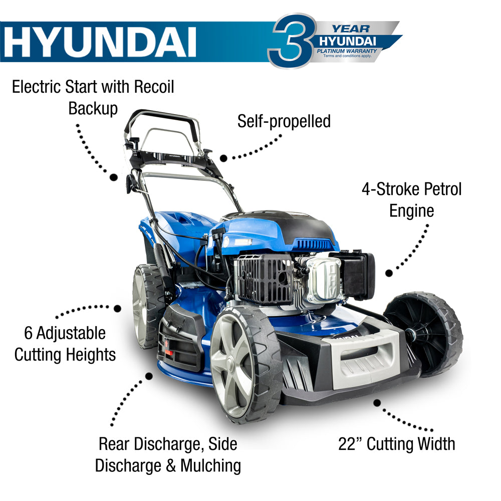 Hyundai HYM560SPE 4-in-1 4-Speed Self-Propelled Petrol Lawn Mower (Electric Start)