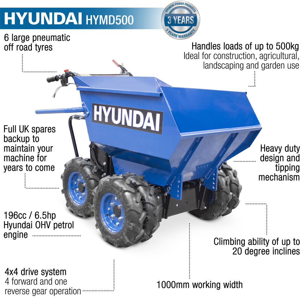 Hyundai HYMD500 500kg Power Barrow / Mini Dumper