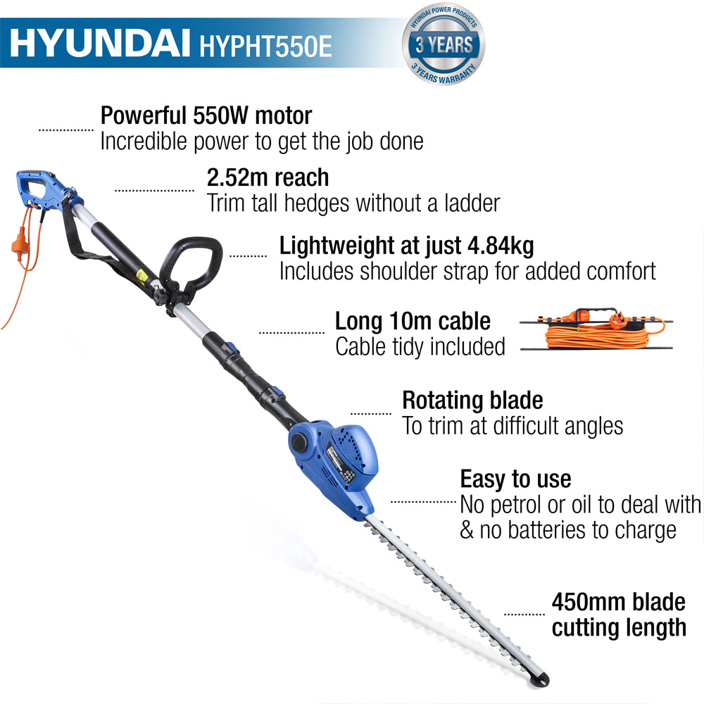 Hyundai HYPHT550E Long Reach Electric Hedge Trimmer