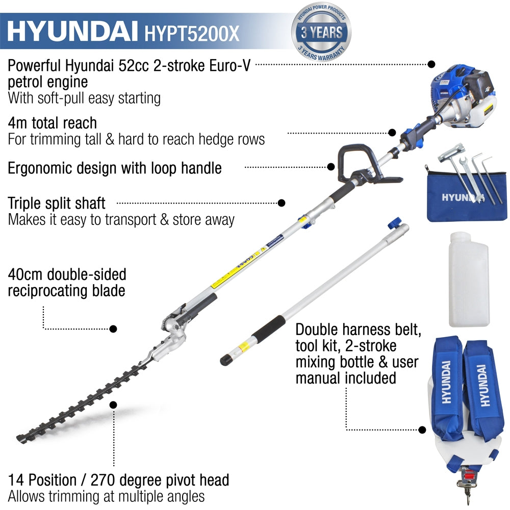 Hyundai HYPT5200X Long Reach Petrol Hedge Trimmer