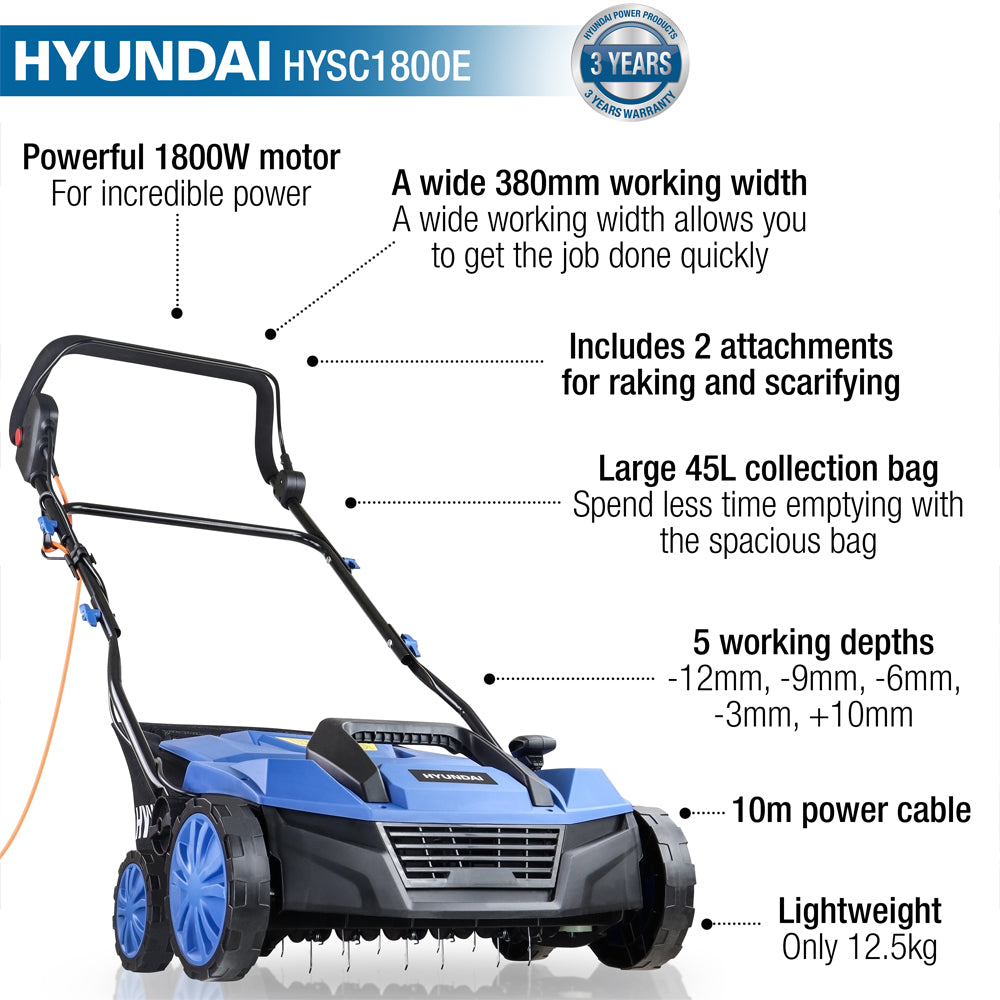 Hyundai HYSC1800E 2-in-1 Electric Scarifier / Lawn Rake