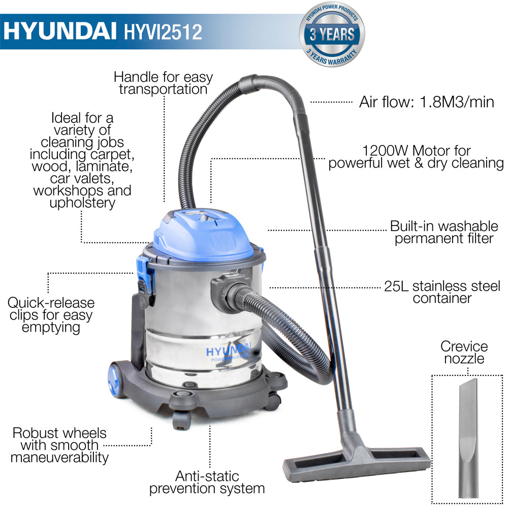 Hyundai HYVI2512 1200W 3-in-1 Wet & Dry Vacuum Cleaner