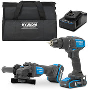 Hyundai S02-FTB 20V MAX Cordless Hammer Drill & Angle Grinder Kit (with 2Ah + 4Ah Batteries & 2A Charger)
