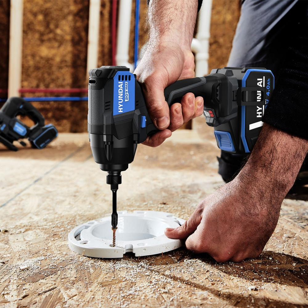 Hyundai S01-T2B 20V MAX Cordless Hammer Drill & Impact Driver Kit (with 2x2Ah Batteries & 2A Charger)