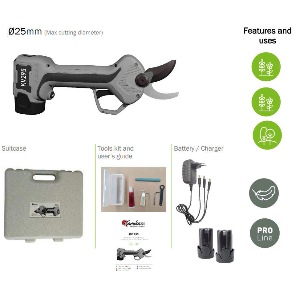 Kamikaze KV 295 14.4V Cordless Pruning Shear (with 2 x 2.5Ah Batteries & Charger)