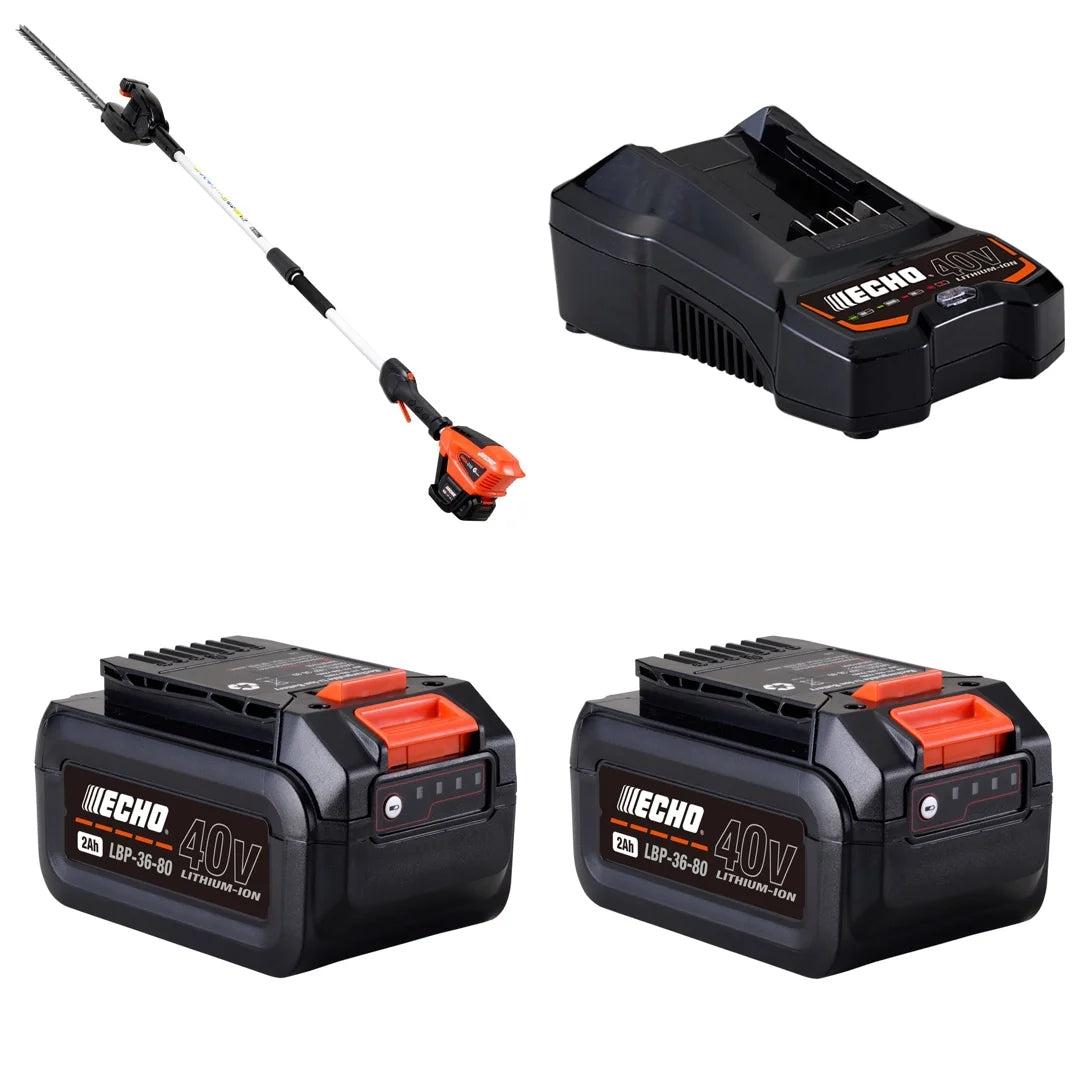 Echo Garden+ 40V Cordless Pole Hedge Trimmer + Charger + 2.0Ah Battery + Free Second Battery