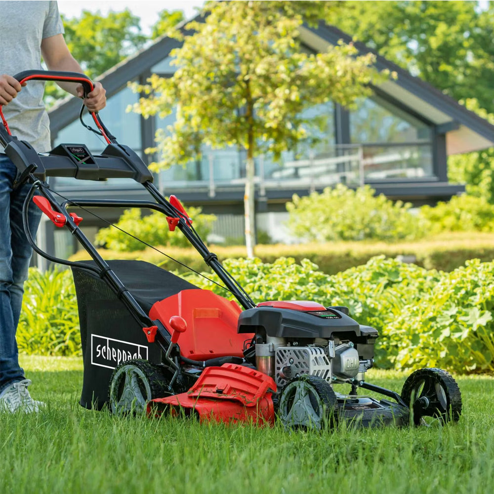 Scheppach MS150-46E 4-in-1 Self-Propelled Petrol Lawn Mower [Electric Start]