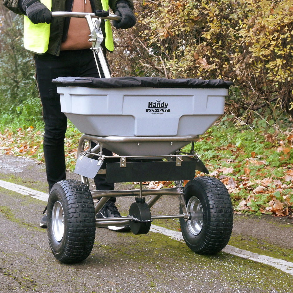 The Handy THS125SALTHDUTY 57kg Stainless Steel Heavy-Duty Push Broadcast Spreader