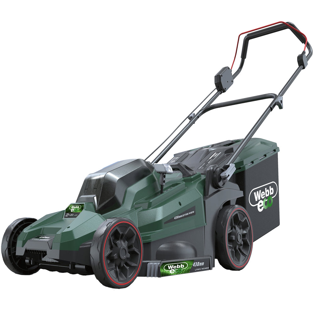 Webb Eco WEV20X2LM43B4X 40V (20V+20V) Push Cordless Lawn Mower (with 2 x 4Ah Batteries & Twin Charger)