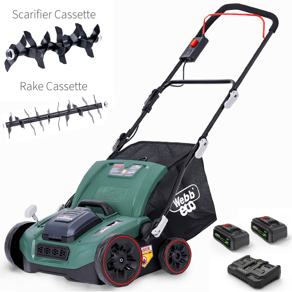 Webb Eco WEV20X2SRB4X X-Series 40V (20V+20V) Cordless Lawn Scarifier Rake (with 2 x 4Ah Batteries & Twin Charger)