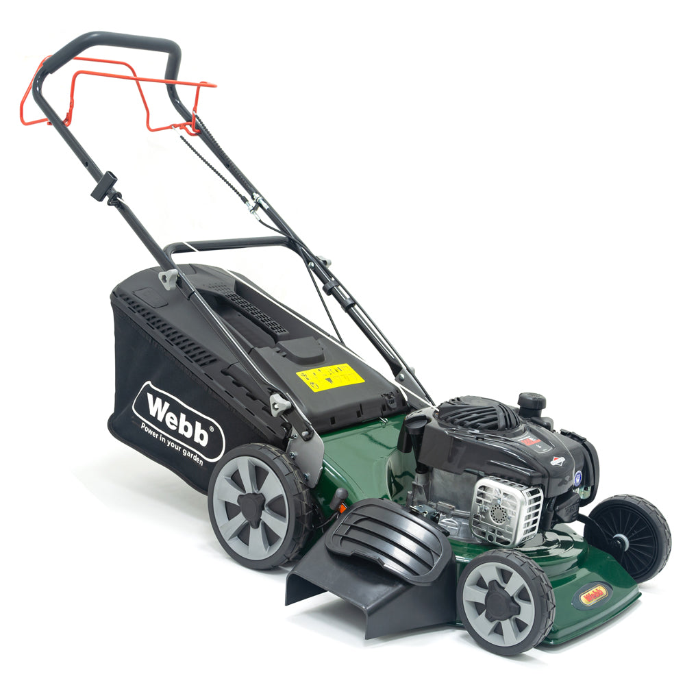Webb WER18HW4 Supreme 4-in-1 Hi-Wheel Self-Propelled Petrol Lawn Mower with 4-Swing Tip Blade