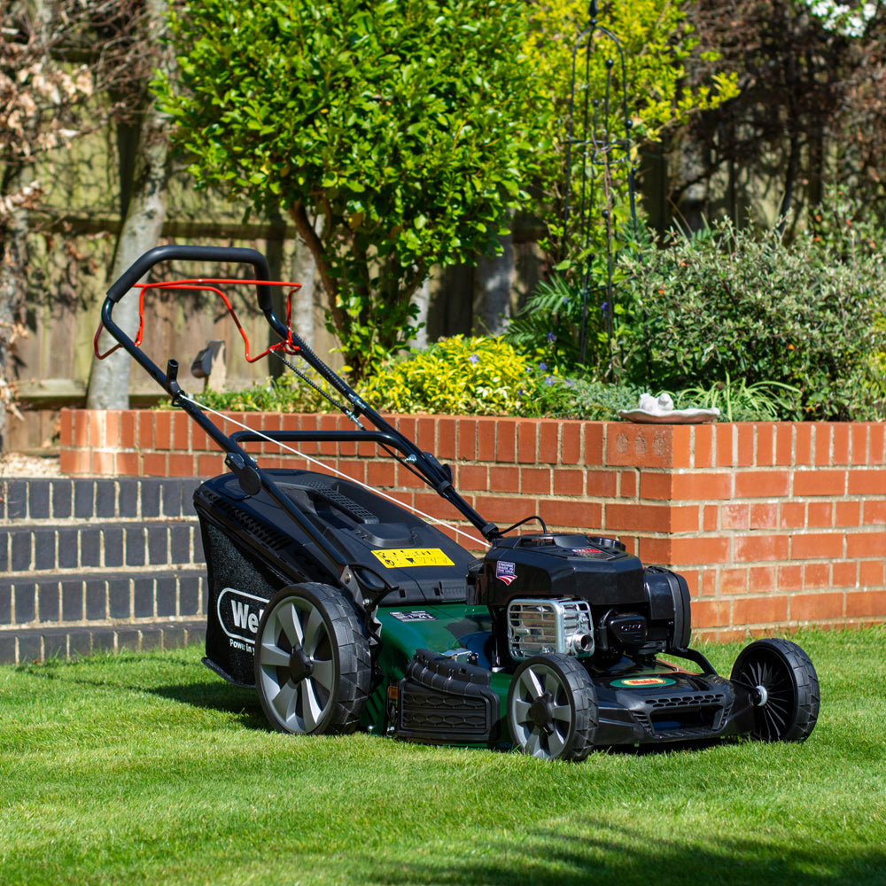 Webb WER21HW4 Supreme 4-in-1 Hi-Wheel Self-Propelled Petrol Lawn Mower with 4-Swing Tip Blade
