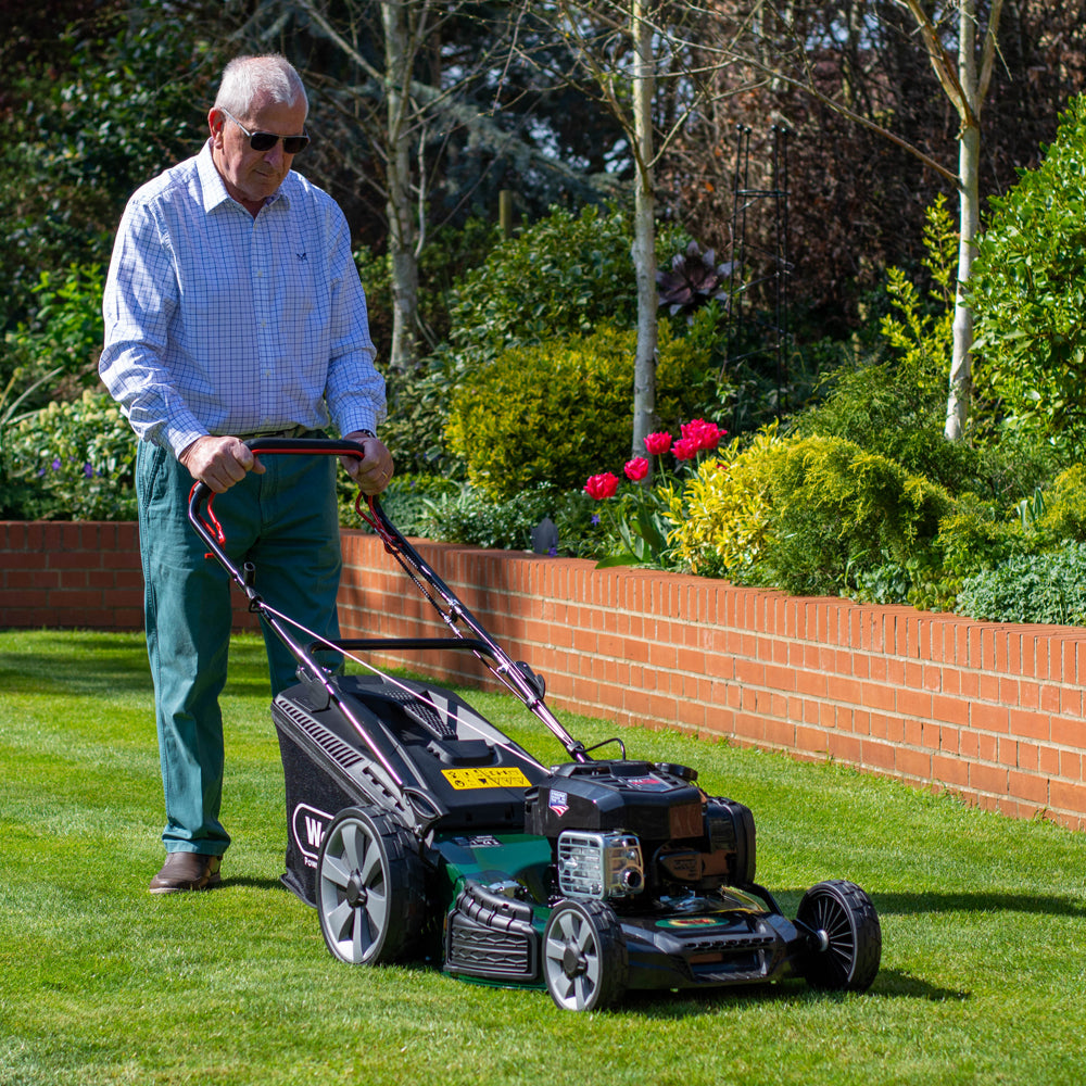 Webb WER21HW4 Supreme 4-in-1 Hi-Wheel Self-Propelled Petrol Lawn Mower with 4-Swing Tip Blade