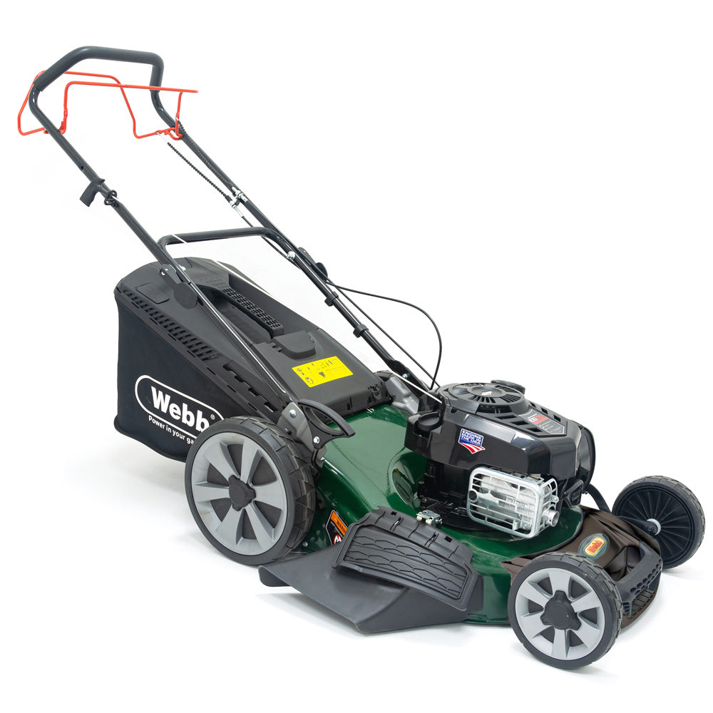 Webb WER21HW4 Supreme 4-in-1 Hi-Wheel Self-Propelled Petrol Lawn Mower with 4-Swing Tip Blade