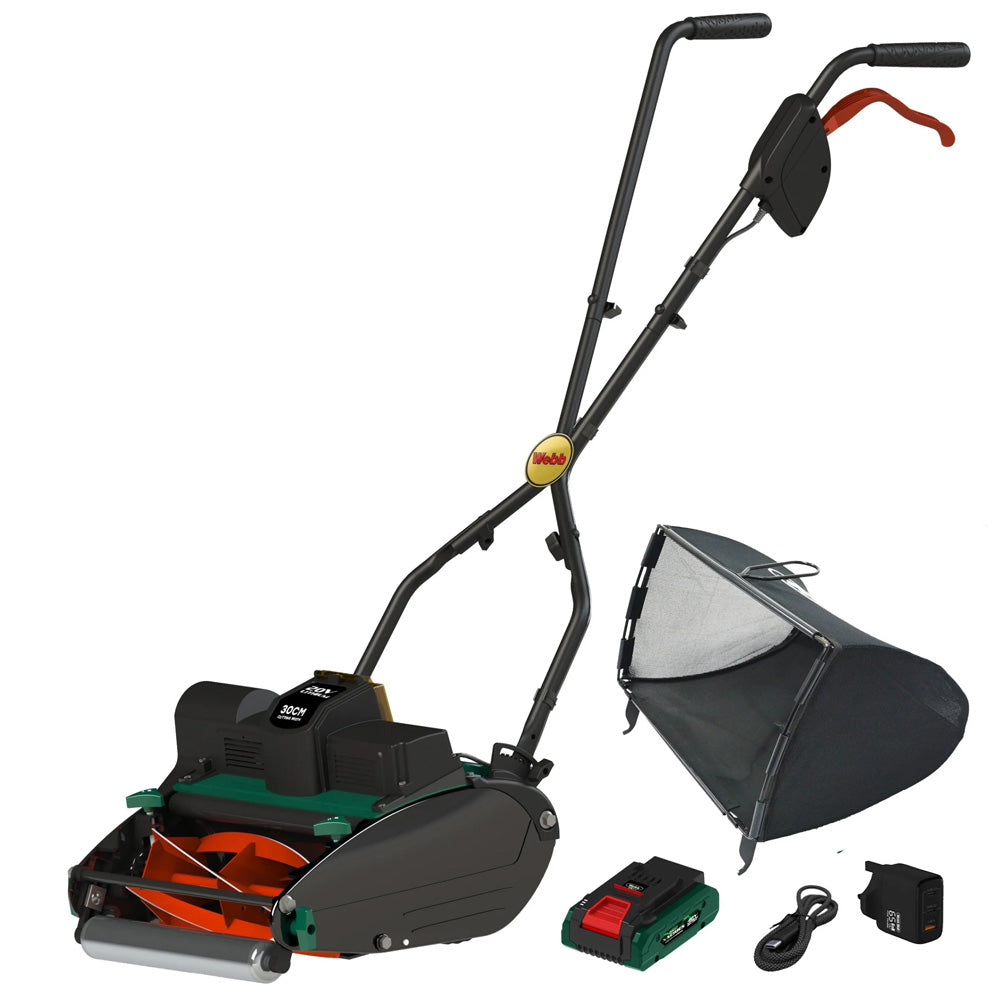 Webb WEV2012RB4 20V Cordless Cylinder Mower (with 4Ah Battery & Charge ...