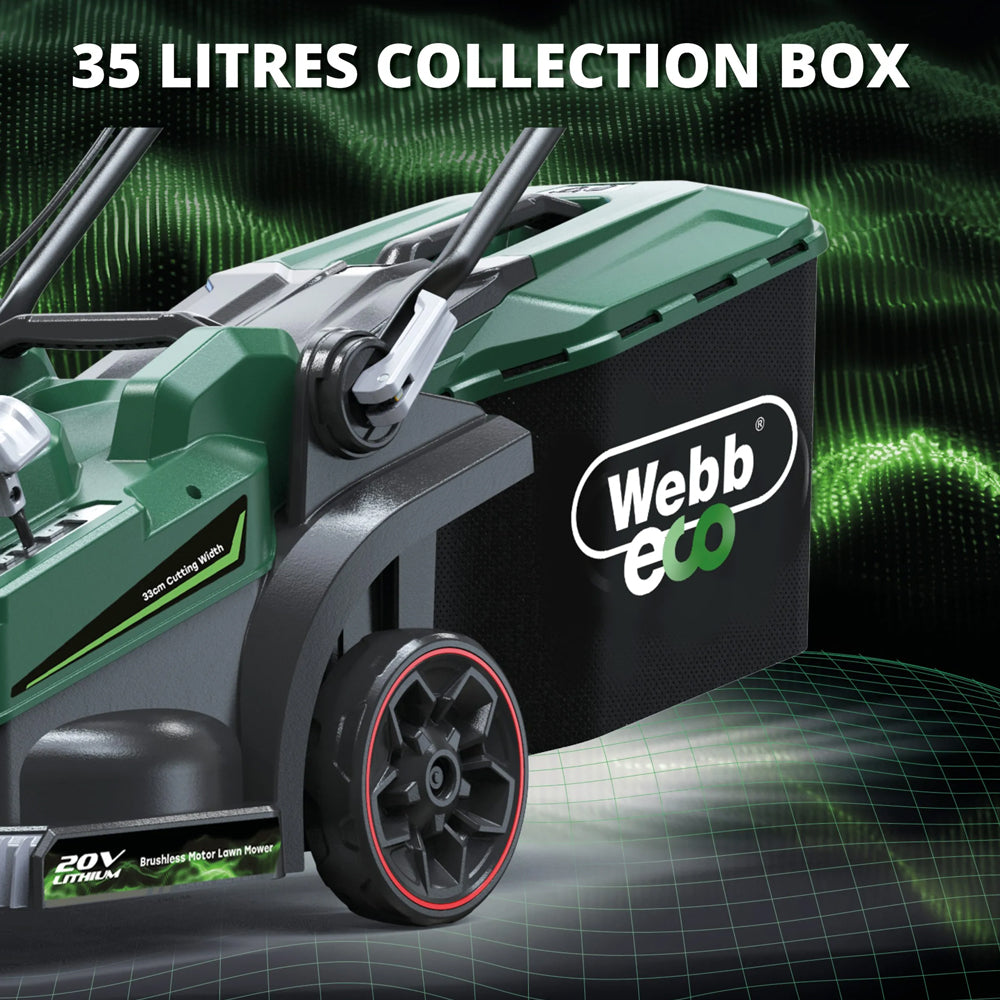 Webb Eco WEV20LM33B4 20V Push Cordless Lawn Mower (with 4Ah Battery & Charger)