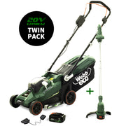 Webb Eco WEV20LM33LT25B4 20V Cordless Push Lawn Mower & WEV20LT Line Trimmer Twin Pack (with 4Ah Battery & Charger)